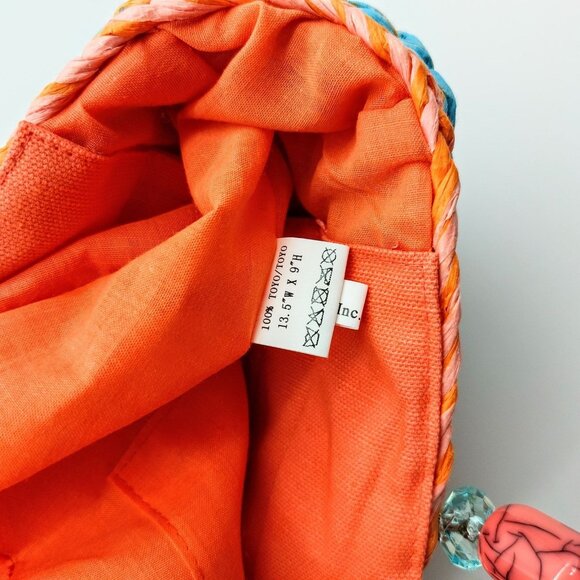 Cappelli Rainbow Jeweled Woven Handbag With Beaded Double Handle - Picture 11 of 14